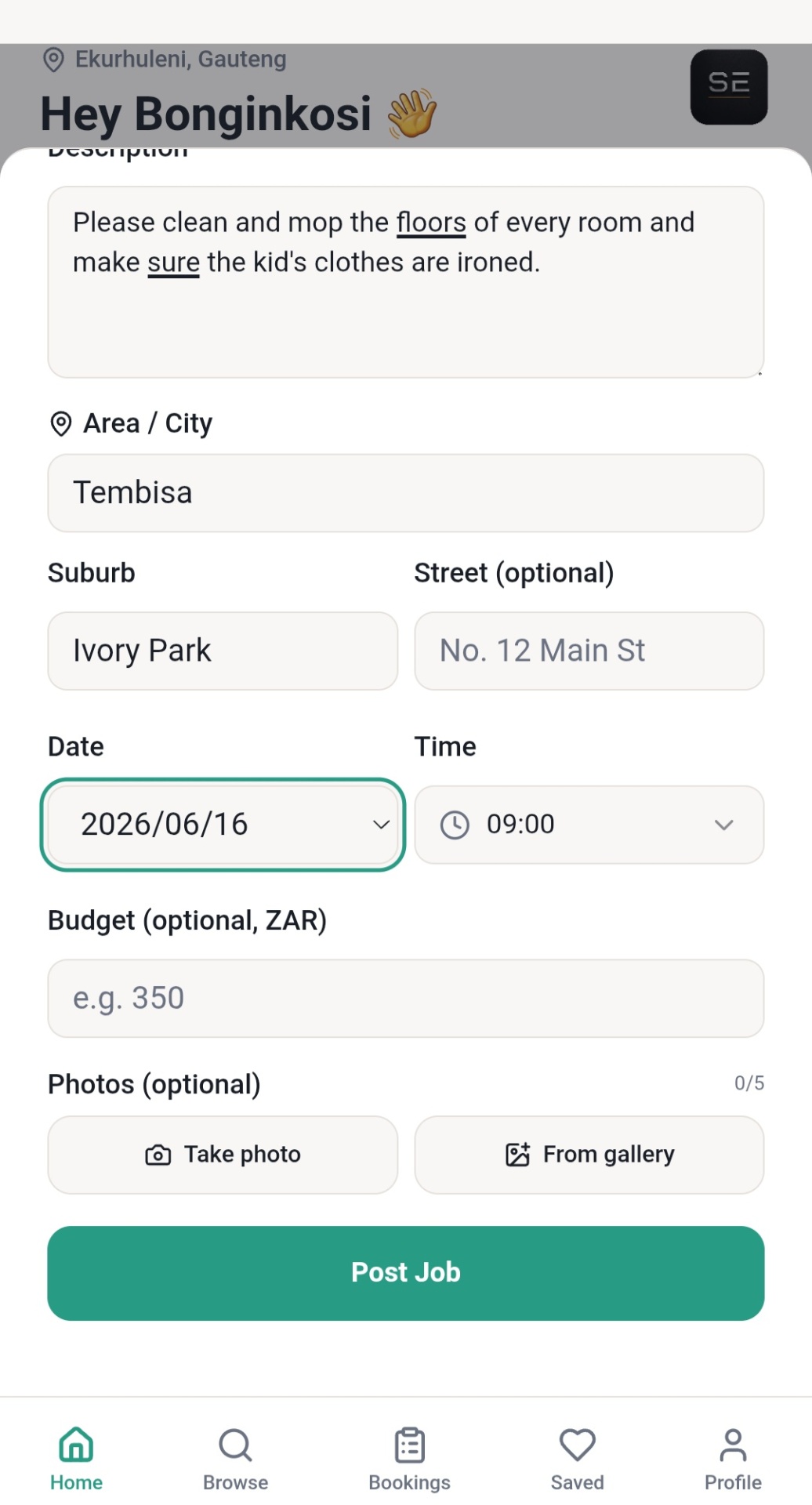 Step 02: Add photos & hit Post Job